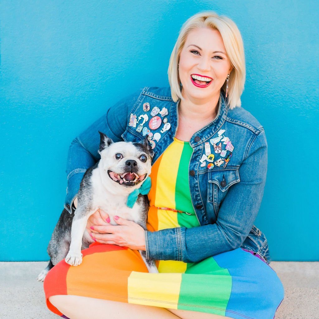 anything but gray events colorful woman with boston terrier