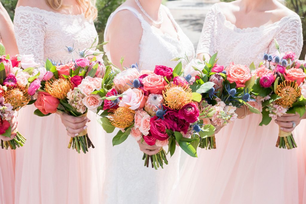 Bridesmaids bouquet super colorful and pink 