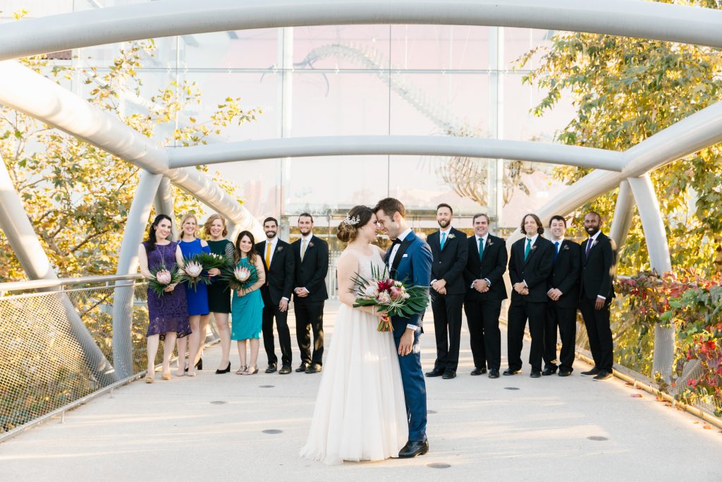 october fall bridal party wedding at the natural history museum in los angeles