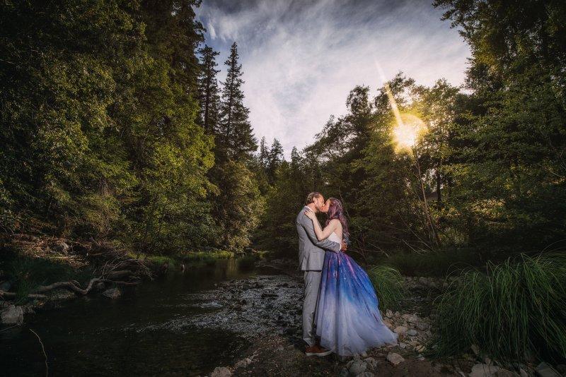 redwood wedding in northern california purple wedding dress outdoor wedding