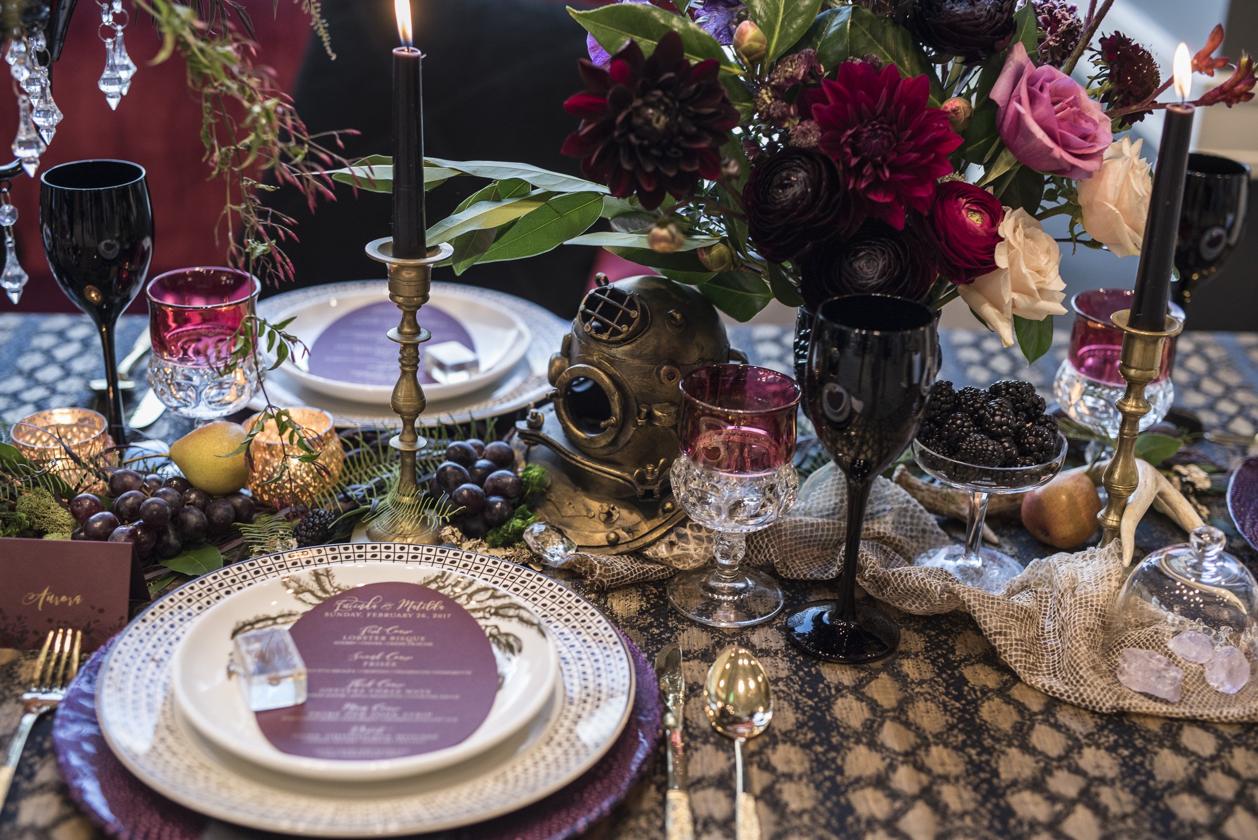 Dark and Moody Tablescape by Anything But Gray Events at City Club Los Angeles