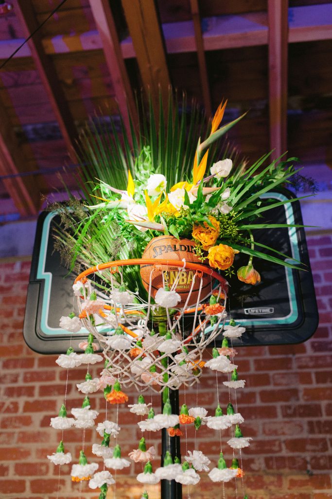 floral installation basketball hoop