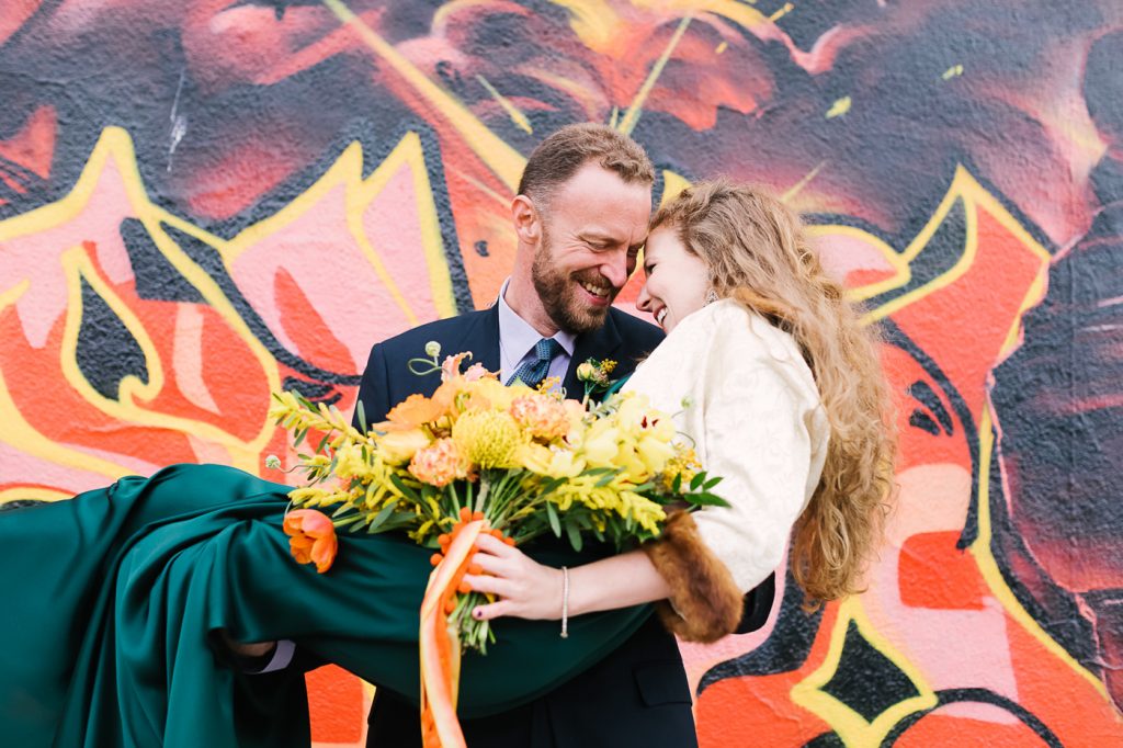 graffiti bride and groom