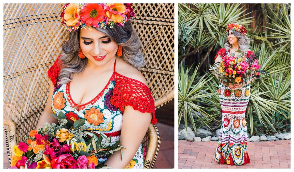 namaste and crochet wedding dress collage