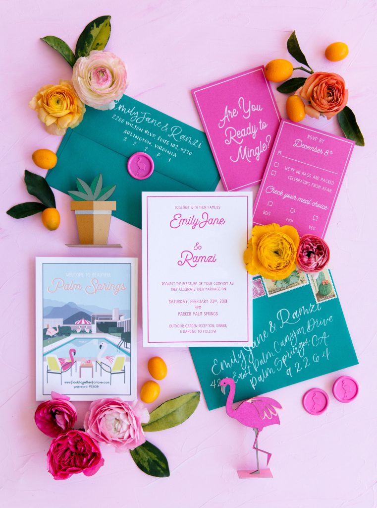flamingo wedding invitation suite