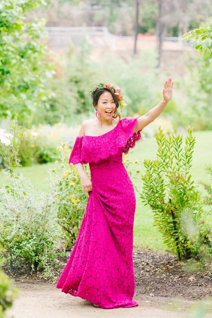 Asian women in pink dress