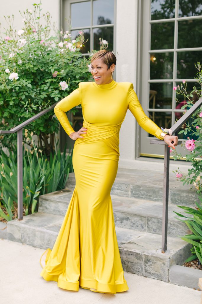 african american woman in yellow dress