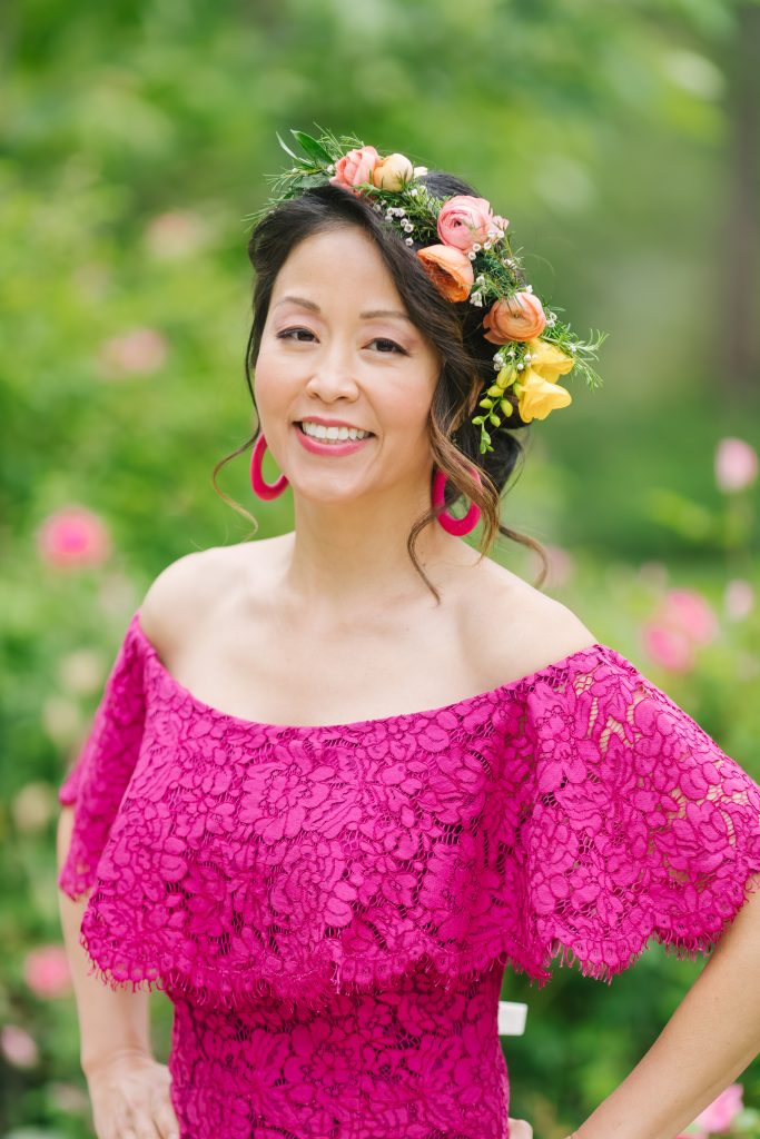 asian woman in pink dress